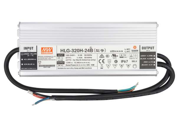 Mean Well HLG-320H-24B, dimmbares Netzteil 230V auf DC 24V/320W speziell für LED-Beleuchtung, Trafo für Strips