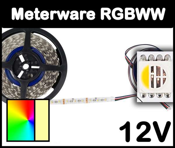 1m RGBWW 5050 ALL-in-one LED Strip 12V mehrfarbig und warmweiß 19,2W/m Strips Flexband, Meterware!