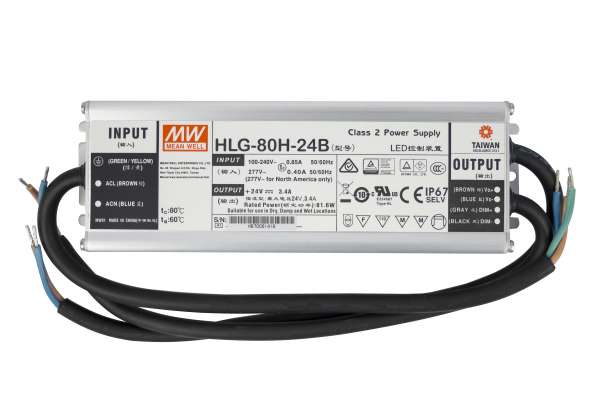 Mean Well HLG-80H-24B, dimmbares Netzteil 230V auf DC 24V/82W speziell für LED-Beleuchtung, Trafo für Strips