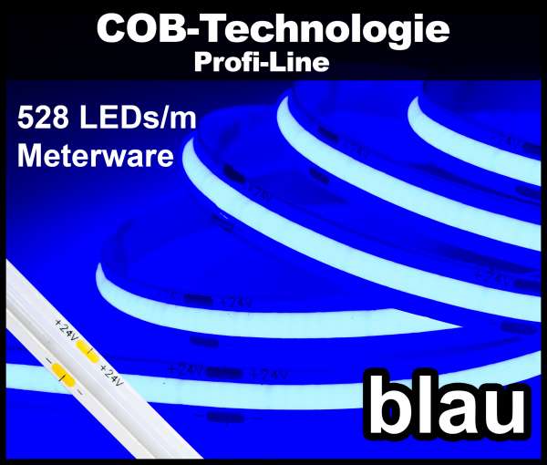 1m COB LED Strip PL 528 NEON-like 24V, BLAU, 160 lm/m bei 14W/m, einfarbiger LED Streifen Flexband IP20