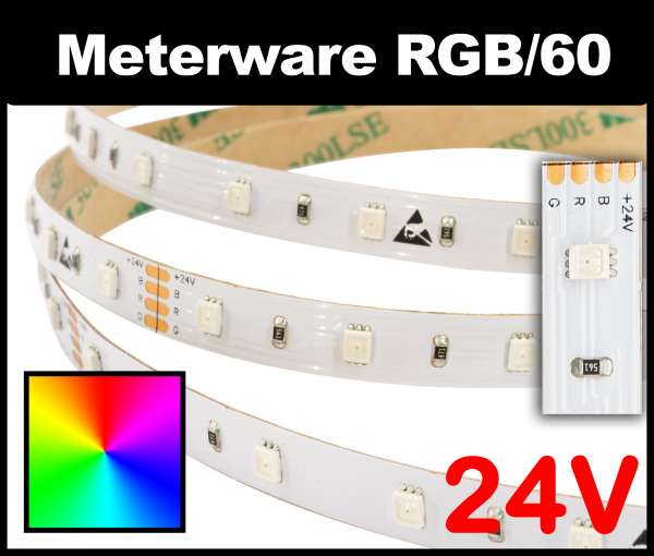 1m RGB LED-Strip SMD 2835 PL nur 8mm breit, 60 LEDs/m, 8,5W/m, 24V mehrfarbiger LED Streifen, Meterware!