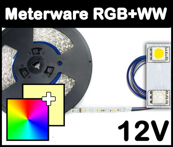 1m RGB+WW 5050 LED Strip 12V mehrfarbig + warmweiß 14,4W/m Strips Flexband Leiste, Meterware!