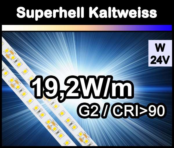 1m Superhell G2 mit 1800 lm/m bei 19,2W/m 24V LED Strips weiß SMD 2835 Strip HP Superbright