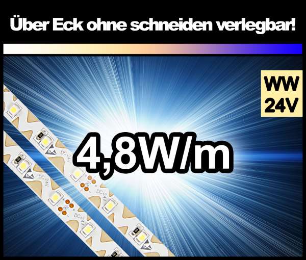 1m Zig-Zag 3528 LED Strip CRI>80 mit 350 lm/m bei 4,8W/m warmweiß 2700K, 24V Strips Flexband Zick-Zack