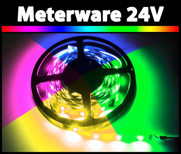 1m RGB SMD 5050 LED Strip 24V, 7,2W/m mehrfarbiger LED Streifen Stripe Flexband Leiste, Meterware!