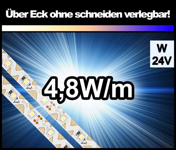 1m Zig-Zag 3528 LED Strip CRI>80 mit 400 lm/m bei 4,8W/m weiß 6000-6500K, 24V Strips Flexband Zick-Zack