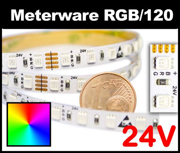 1m RGB LED-Strip SMD 2835 PL nur 6mm breit, 120 LEDs/m, 17W/m, 24V mehrfarbiger LED Streifen, Meterware!