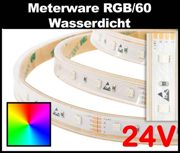 10m Outdoor RGB LED-Strip IP67 SMD 2835 PL nur 10,8 mm breit, 60 LEDs/m, 8,5W/m, 24V mehrfarbiger LED Streifen