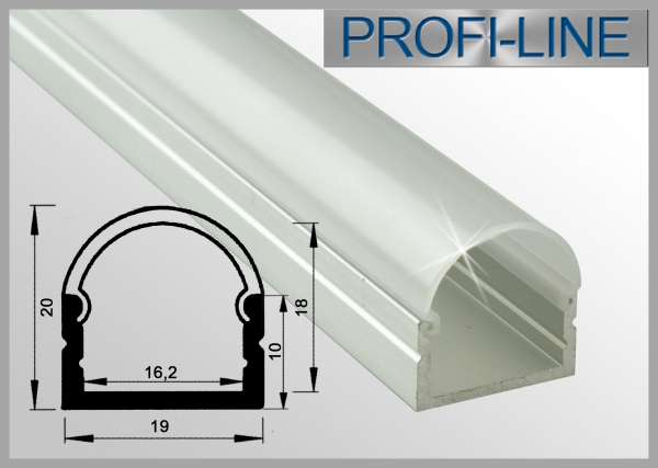 LED Alu-Profil 2m Aluprofil / LED-Profil Aufbau hoch LAP-71 für LED-Strips inkl. runder Abdeckung Frost