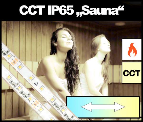 1m CCT Outdoor IP65 HT Sauna LED-Strip PL 9,6W/m 24V LED Streifen regelbar von kaltweiß bis warmweiß SMD 3528-DUO Strip 2500-6000K