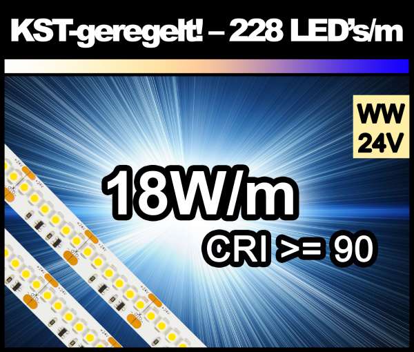 1m Superhell KST warmweiß mit 1500 lm/m bei 18W/m 24V LED Strips SMD 3528 Strip HP Konstantstrom