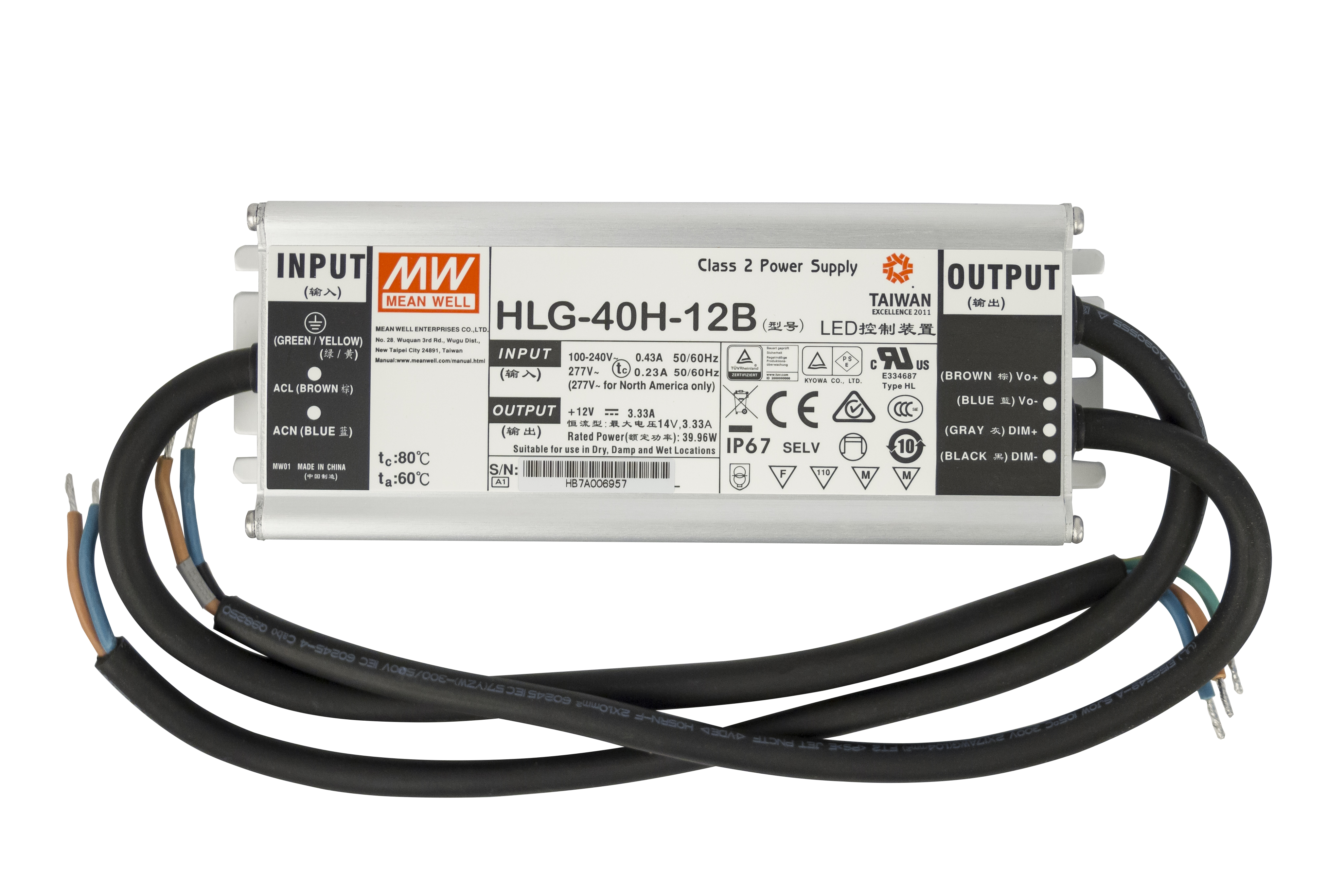 Mean Well HLG40H12B, dimmbares Netzteil 230V auf DC 12V/40W speziell