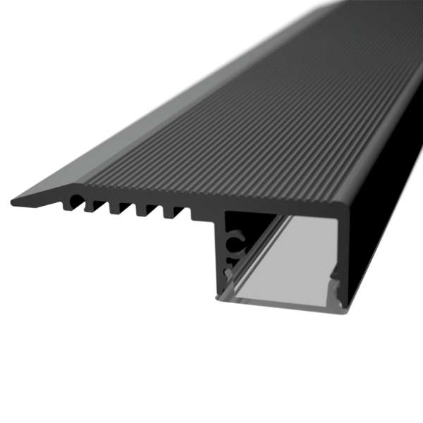 P14 LED Alu-Profil 2m Treppenstufenprofil schwarz, 47 x 14 mm, für LED-Strips bis 14mm, Beleuchtung
