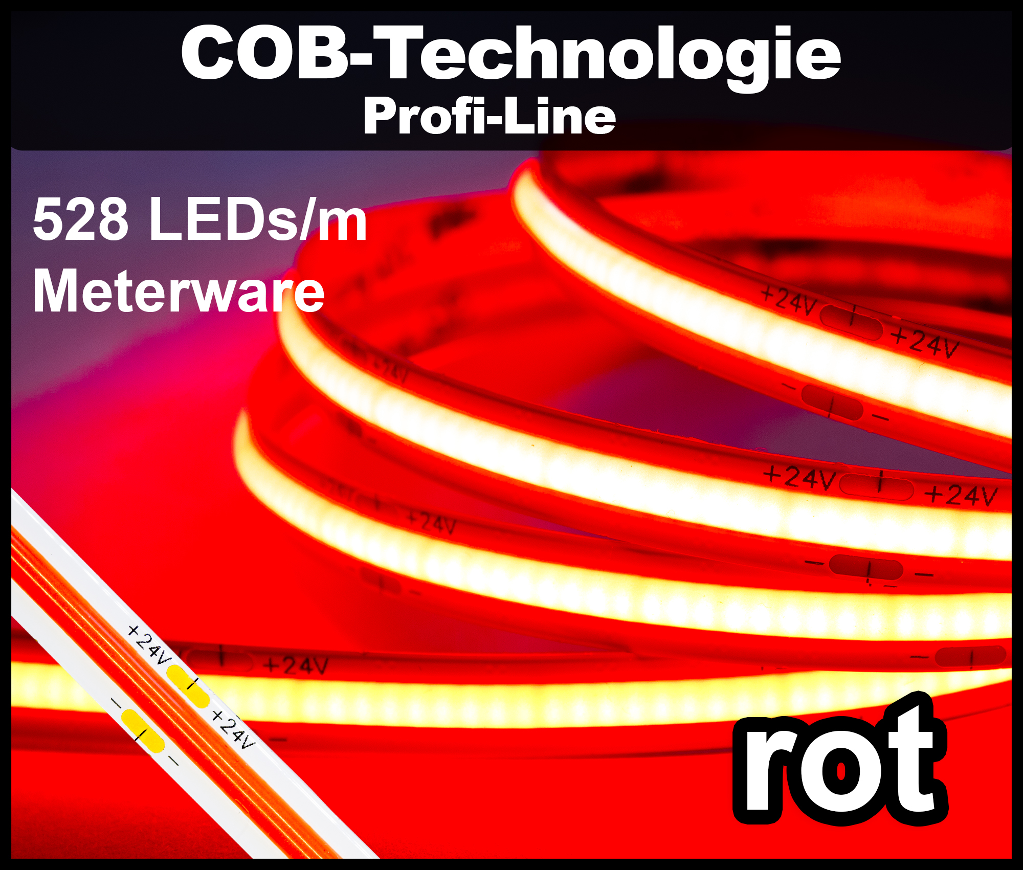 1m COB LED Strip PL 528 NEON-like 24V, ROT, 160 lm/m bei 14W/m, einfarbiger LED  Streifen Flexband IP20, COB LED-Strips, Einfarbige LED-Strips, LED-STRIPS