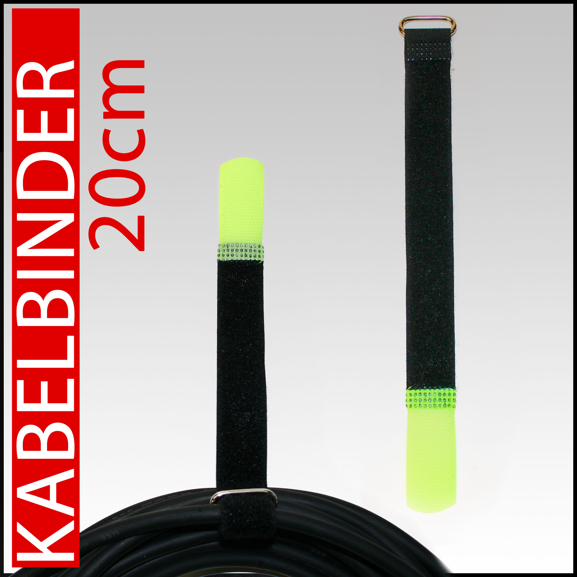 10x Kabelklettband 30 cm x 25 mm neon gelb Klettband Klett Kabel Binder Band Öse 