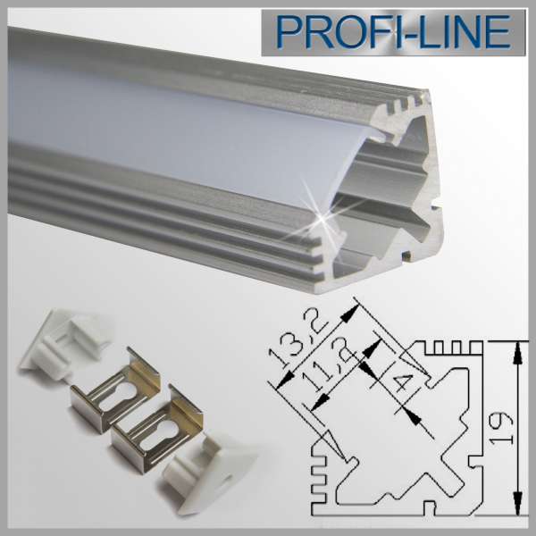 LED Alu-Profil SET: 1m Aluprofil Winkel / LED Winkelprofil 19 x 19mm inkl. Abdeckung Frost, Endkappen + Halterungen