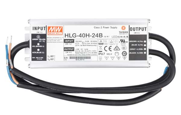 Mean Well HLG-40H-24B, dimmbares Netzteil 230V auf DC 24V/40W speziell für LED-Beleuchtung, Trafo für Strips