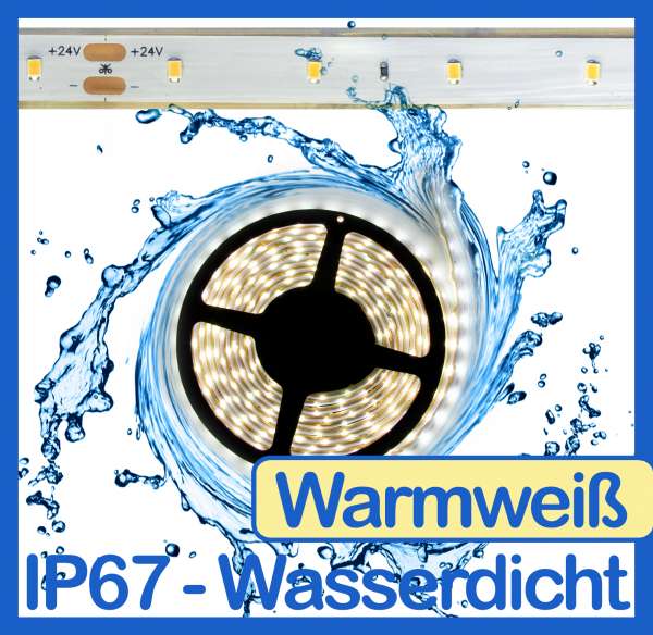 10m Wasserdicht SMD 2016 LED Strip warmweiß (2700K) 24V Strips 4,8W/m Flexband IP67