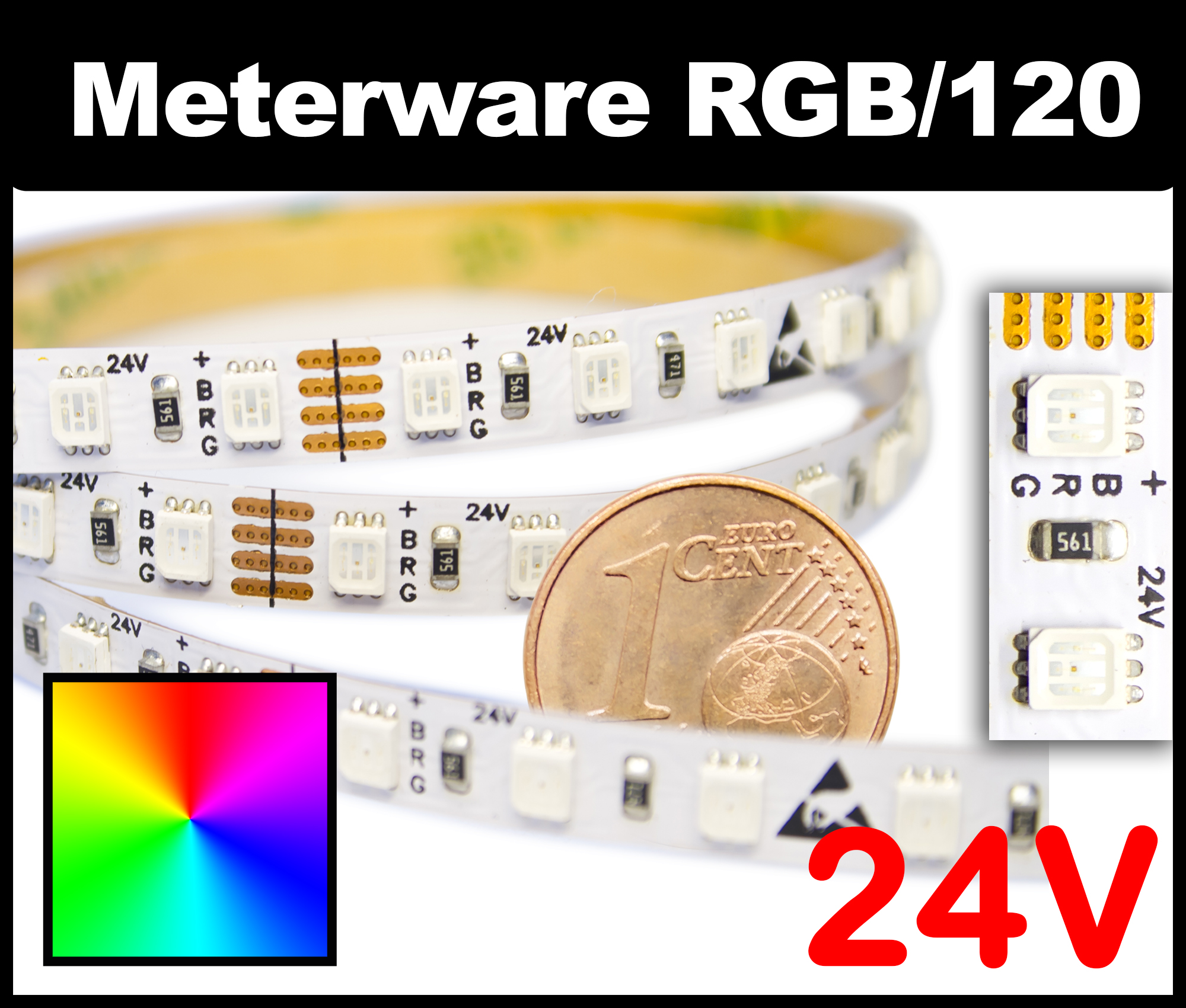 IP20 6000K 1m LED Streifen/Stripe 60x SMD2835/m 1300Lm 24V 12W Ra=90 kalt-weiß 