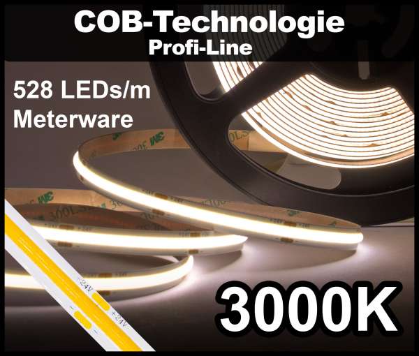 1m COB LED Strip PL 528 NEON-like 24V, 1300 lm/m bei 14W/m, warmweiß (3000K), CRI>90 Streifen Flexband IP20
