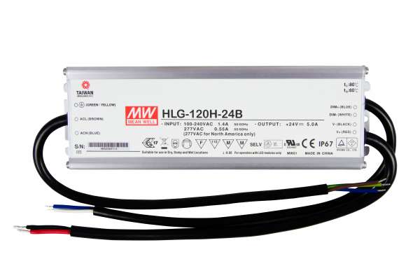 Mean Well HLG-120H-24B, dimmbares Netzteil 230V auf DC 24V/120W speziell für LED-Beleuchtung, Trafo für Strips