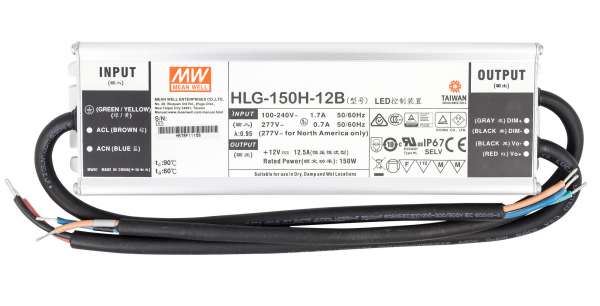 Mean Well HLG-150H-12B, dimmbares Netzteil 230V auf DC 12V/150W