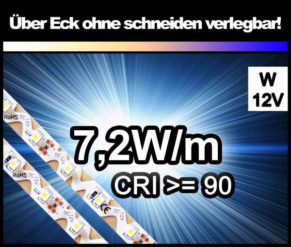 1m Zig-Zag 3528 LED Strip CRI>90 mit 630 lm/m bei 7,2W/m weiß 6000K, 12V Strips Flexband Zick-Zack