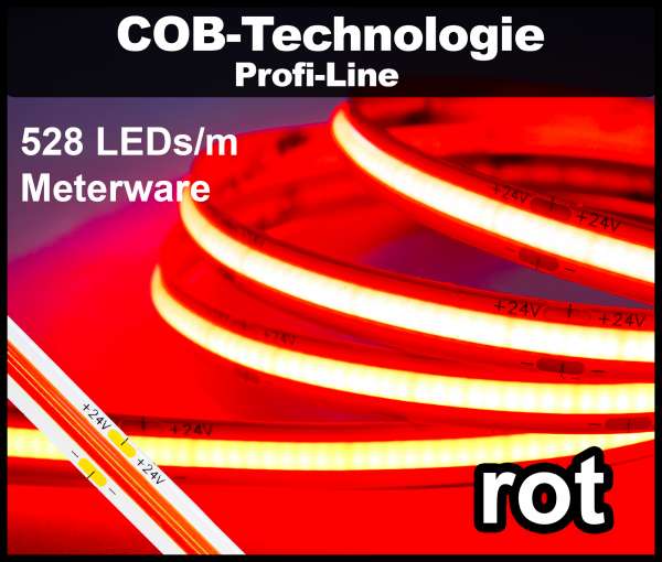 1m COB LED Strip PL 528 NEON-like 24V, ROT, 160 lm/m bei 14W/m, einfarbiger LED Streifen Flexband IP20