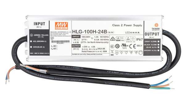 Mean Well HLG-100H-24B, dimmbares Netzteil 230V auf DC 24V/96W speziell für LED-Beleuchtung, Trafo für Strips