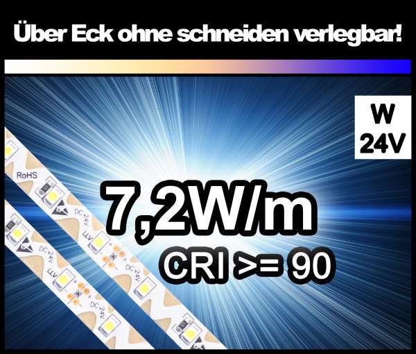 1m Zig-Zag 3528 LED Strip CRI>90 mit 630 lm/m bei 7,2W/m weiß 6000K, 24V Strips Flexband Zick-Zack