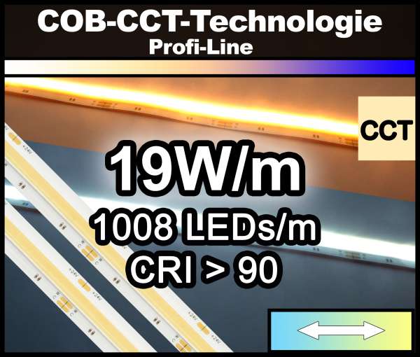 1m COB CCT LED Strip PL 1008 NEON-like 24V, 1800 lm/m bei 19W/m, 2700 - 6500K, CRI>90, Dual-white Streifen Flexband IP20