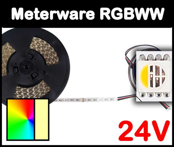 1m RGBWW 5050 ALL-in-one LED Strip 24V mehrfarbig und warmweiß 19,2W/m Strips Flexband, Meterware!