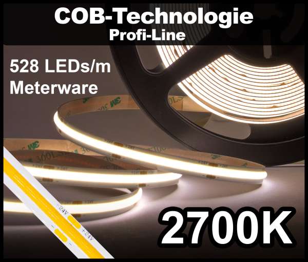 1m COB LED Strip PL 528 NEON-like 24V, 1250 lm/m bei 14W/m, warmweiß (2700K), CRI>90 Streifen Flexband IP20