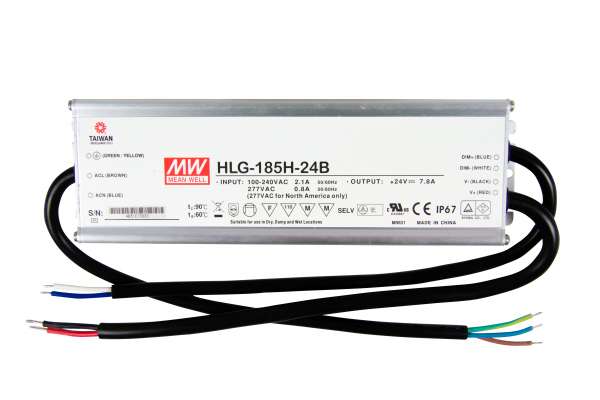 Mean Well HLG-185H-24B, dimmbares Netzteil 230V auf DC 24V/187W speziell für LED-Beleuchtung, Trafo für Strips