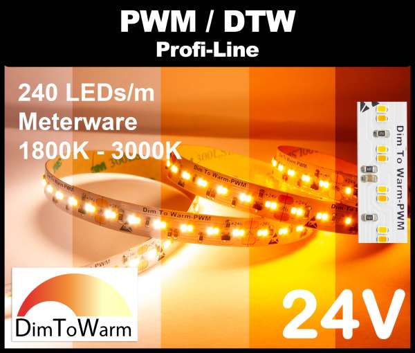 1m DTW LED Strip SMD 2216 PL, 1900 lm/m bei 20W/m, 24V LED Streifen, 1800K  - 3000K Dim-to-warm, CRI>90, Spezielle LED-Strips, Einfarbige LED-Strips, LED-STRIPS