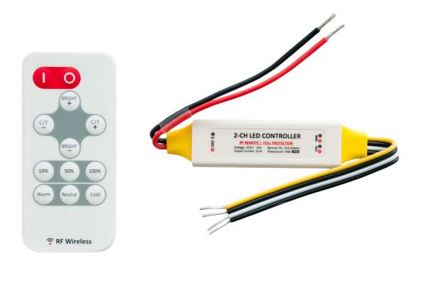 2-Kanal Funk-Controller Dimmer 12V-24V / 2x 7A für CCT LED-Strips Farbtemperatur Regler
