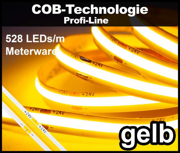 1m COB LED Strip PL 528 NEON-like 24V, GELB, 1000 lm/m bei 14W/m, einfarbiger LED Streifen Flexband IP20