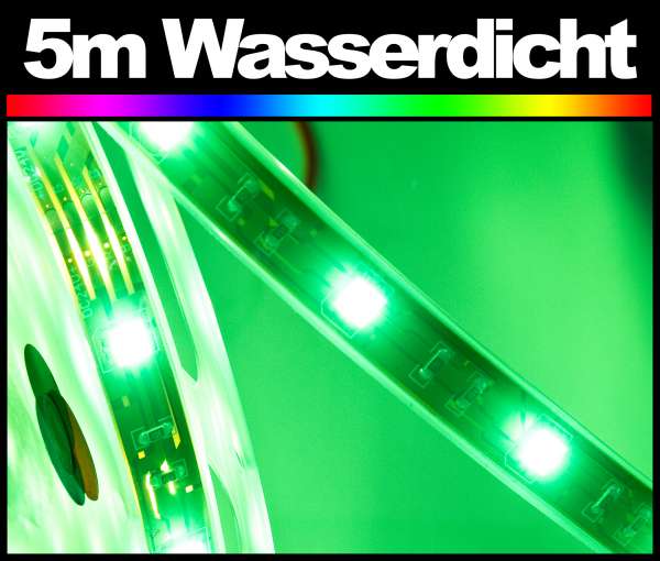 5m RGB 5050 LED Strip wasserdicht mehrfarbig Strips IP67 im Silikonschlauch Flexband