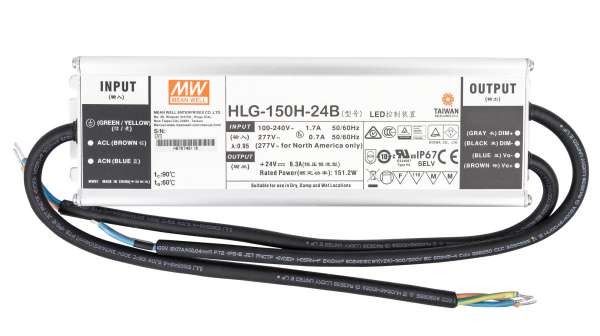 Mean Well HLG-150H-24B, dimmbares Netzteil 230V auf DC 24V/150W speziell  für LED-Beleuchtung, Trafo für Strips, 24V, LED-NETZTEILE / TRAFOS