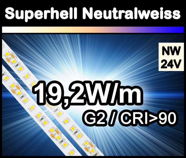 1m Superhell G2 mit 1750 lm/m bei 19,2W/m 24V LED Strips neutralweiß SMD 2835 Strip HP Superbright